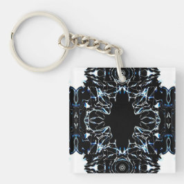 Chaotic Abstract Blue on Black and White Fluid Art Schlüsselanhänger