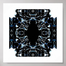 Chaotic Blue and Black Abstract Acrylic Fluid Art Poster