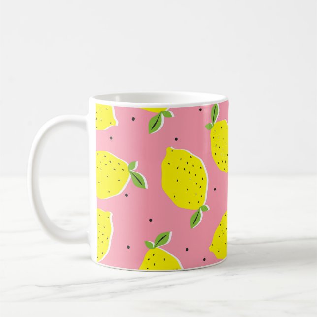 Chaotic Lemons Pink Polka: Zitrusmuster Kaffeetasse (Links)