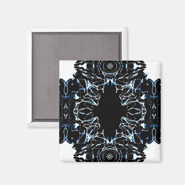 Chaotische abstrakte blaue auf schwarzer und weiße magnet (Vorderseite/Rückseite)