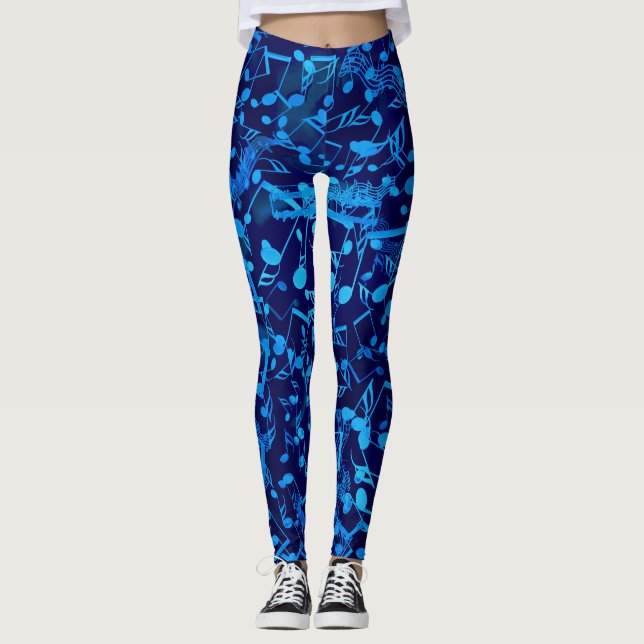 Chaotische Blues-Musiknoten-Leggings Leggings (Vorderseite)