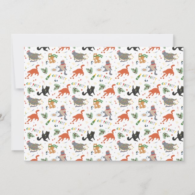 Chaotische Weihnachtsfeier mit Katzen Feiertagskarte (Vorderseite)