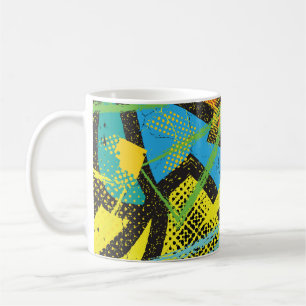 Chaotischer Neon: Abstraktes Graffiti-Muster. Kaffeetasse