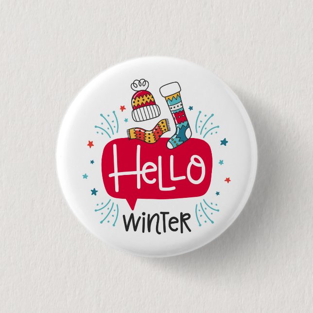 chapa redonda navideña hello winter button (Vorderseite)