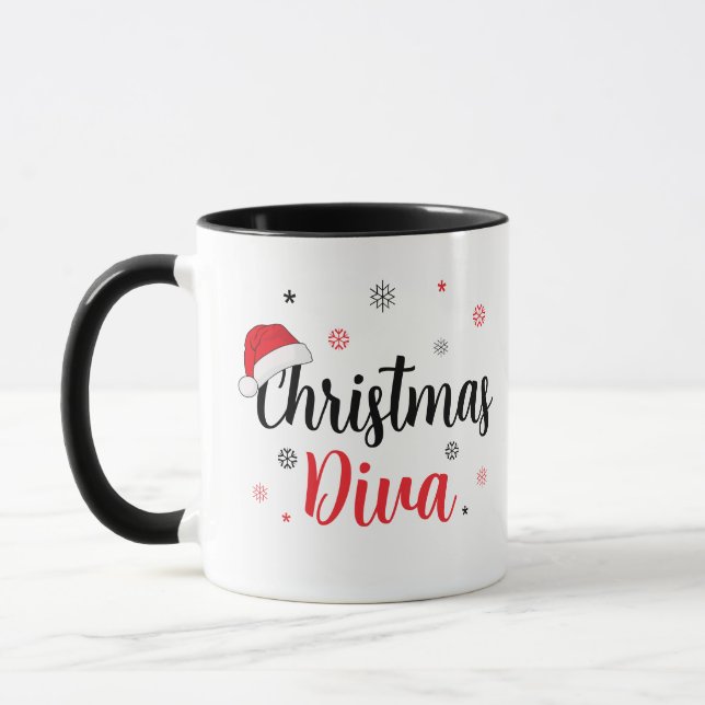 Chapeau de Père Noël Diva de Noël Mug Script Moder (Gauche)