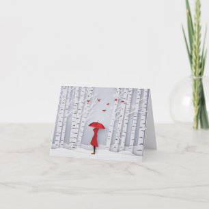 Chapeau rouge avec parapluie rouge en hiver