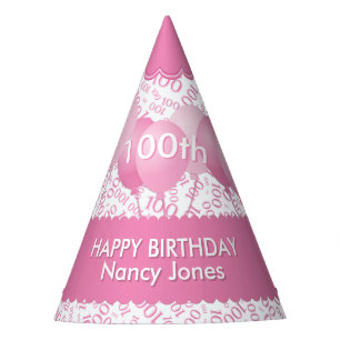 Chapeaux De Fêtes 100e anniversaire Numéro Motif Pink/White Scallop