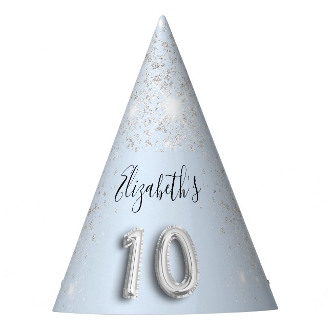 Chapeaux De Fêtes 10e anniversaire bébé bleu argent parties scintill (Devant)