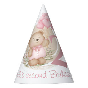 Chapeaux De Fêtes 2e anniversaire mignon Teddy Bear Pink Casquettes