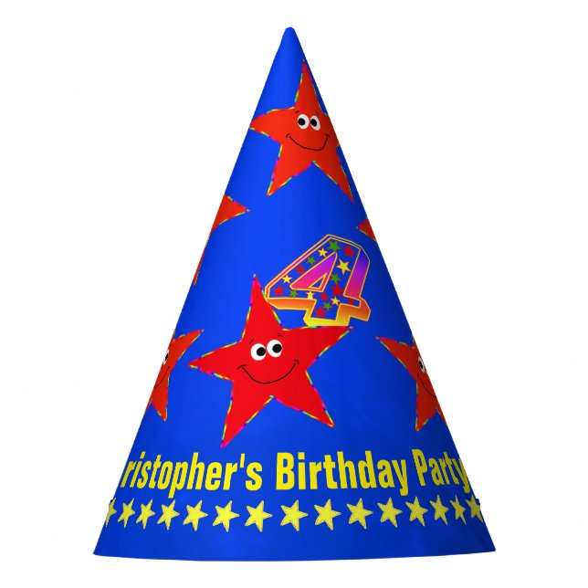 Chapeaux De Fêtes 4ème Étoiles de rouge d'anniversaire (Devant)