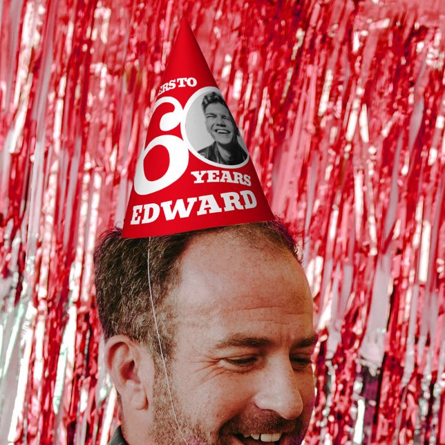 Chapeaux De Fêtes 60e anniversaire photo personnalisée blanc rouge (Créateur téléchargé)