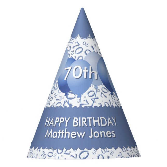 Chapeaux De Fêtes 70e anniversaire Numéro Motif Coupon bleu/blanc (Devant)