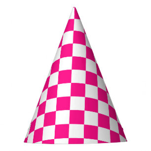 Chapeaux De Fêtes à damiers carré chaud rose blanc rétro géométrique