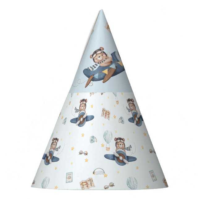 Chapeaux De Fêtes Adventure Aviation Bear Blue Plane 1er anniversair (Gauche)