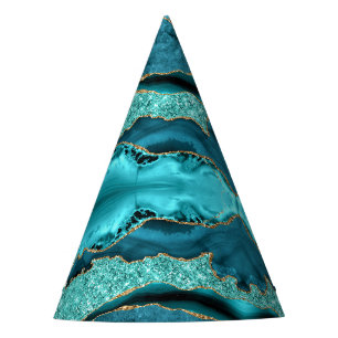 Chapeaux De Fêtes Agate Turquoise Blue Gold Parties scintillant Turq