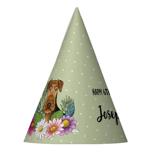 Chapeaux De Fêtes Airedale Terrier Aux Fleurs Colorées Anniversaire (Gauche)