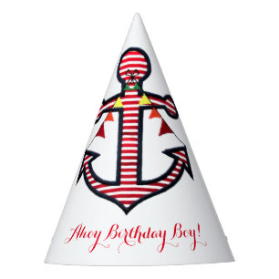 Chapeaux De Fêtes Ancre nautique Red & White Stripes Ahoy Anniversai