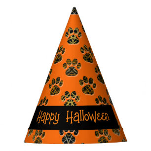 Chapeaux De Fêtes Animal Paw Silhouette Happy Halloween Orange