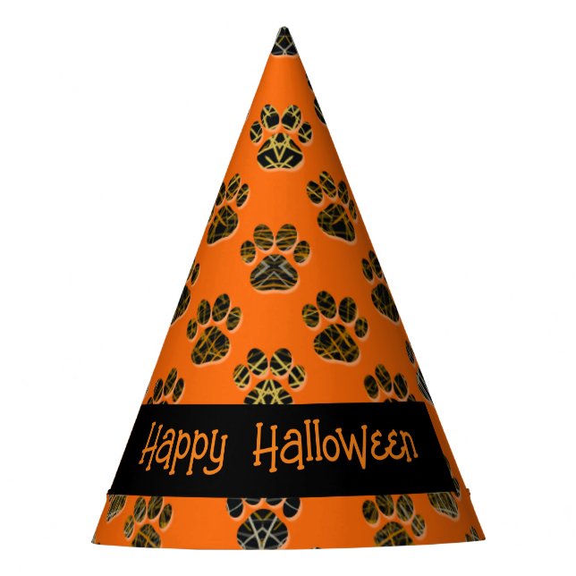 Chapeaux De Fêtes Animal Paw Silhouette Happy Halloween Orange (Devant)