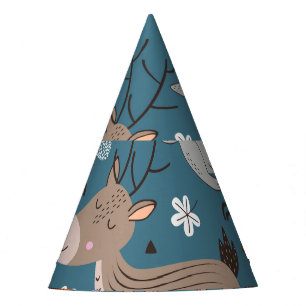 Chapeaux De Fêtes Animaux forestiers, bleu, style scandinave