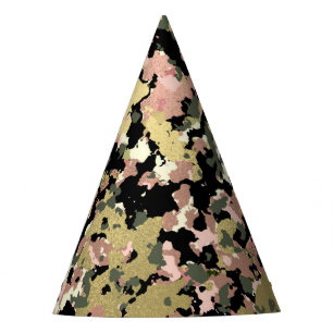 Chapeaux De Fêtes Anniversaire Camouflage Noir Vert Rose Or
