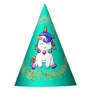 Chapeaux De Fêtes Anniversaire coloré Teal de licorne de parties