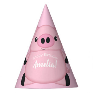 Chapeaux De Fêtes Anniversaire de Cochon Rose