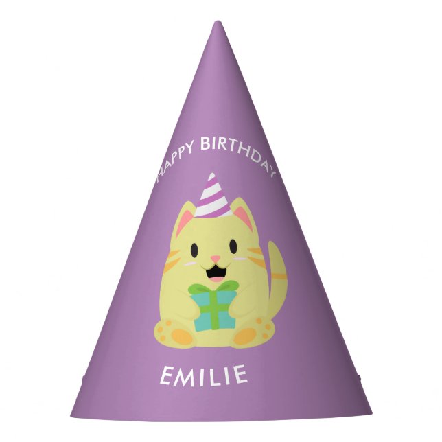 Chapeaux De Fêtes Anniversaire de enfant jaune mignon de chat (Devant)