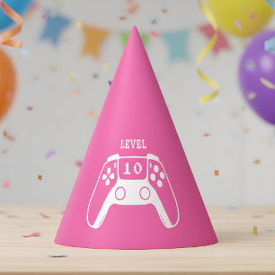 Chapeaux De Fêtes Anniversaire de fille de jeu vidéo rose chaud