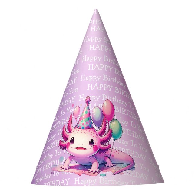 Chapeaux De Fêtes Anniversaire de mignonne Anime Axolotl rose et vio (Devant)