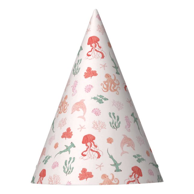 Chapeaux De Fêtes Anniversaire des animaux de l'océan rose (Devant)