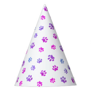 Chapeaux De Fêtes Anniversaire Empreintes de Patte Rose Bleu Violet