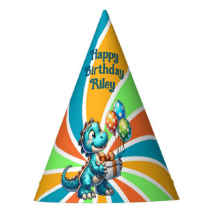 Chapeaux De Fêtes Anniversaire personnalisé avec dinosaure et ballon