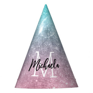Chapeaux De Fêtes Aqua blue Pink ombre mer galaxie abstraite Monogra