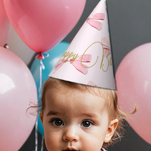 Chapeaux De Fêtes Aquarelle Anniversaire Bow mou rose