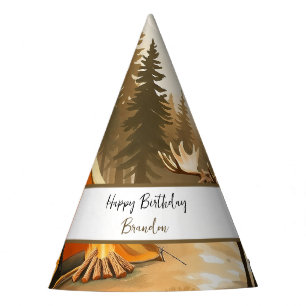 Chapeaux De Fêtes Aquarelle Blanc Rustique Bois Camping Anniversaire
