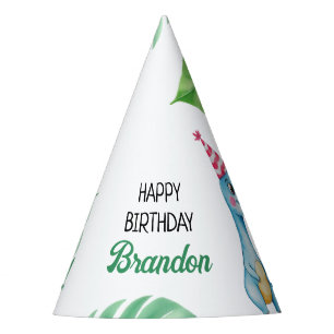 Chapeaux De Fêtes Aquarelle Bleu Trex Vert Enfants 3e anniversaire