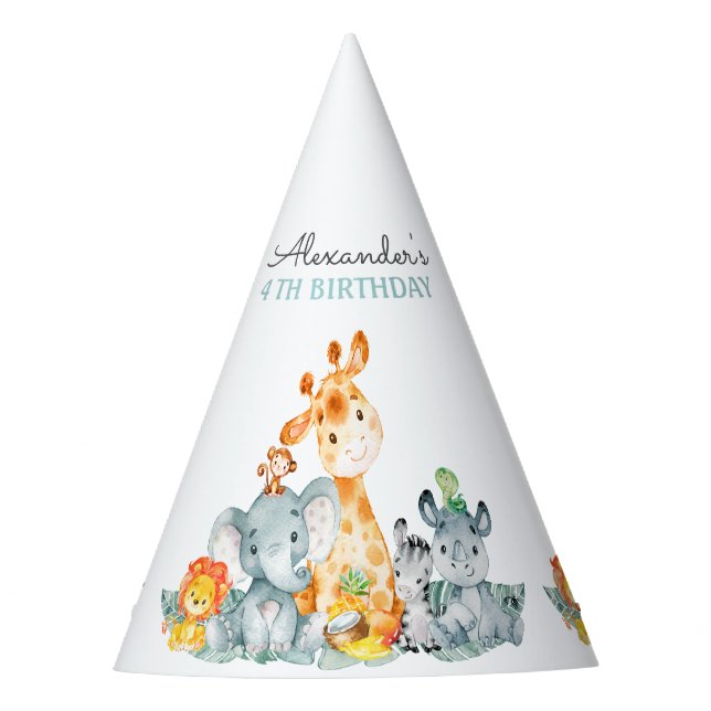 Chapeaux De Fêtes Aquarelle Cute Safari Jungle Animaux Anniversaire (Devant)