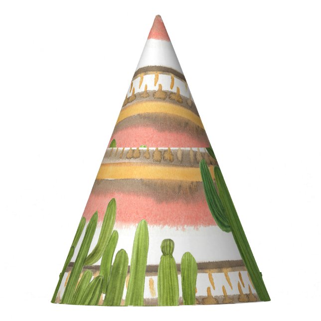 Chapeaux De Fêtes Aquarelle de cactus, arrière - plan rayé, couche t (Devant)