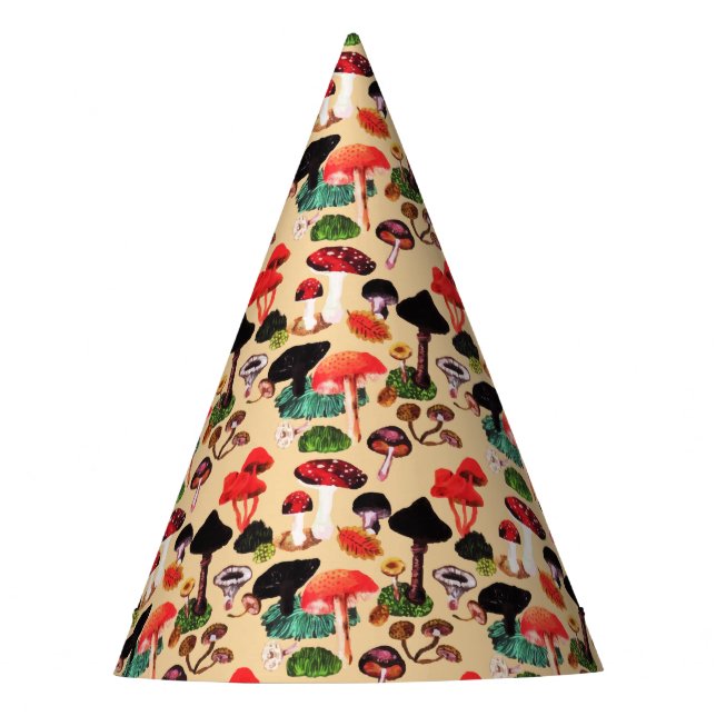 Chapeaux De Fêtes Aquarelle de champignon d'automne rétro (Devant)