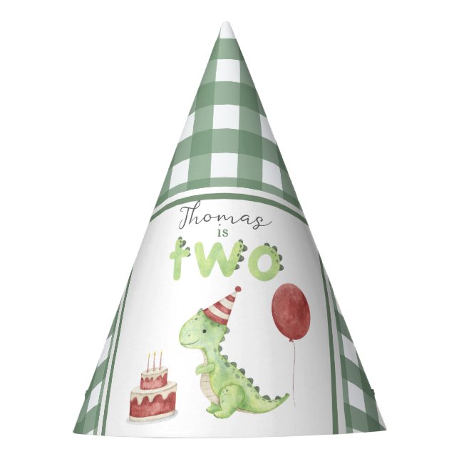 Chapeaux De Fêtes Aquarelle Dinosaur 2ème anniversaire (Devant)