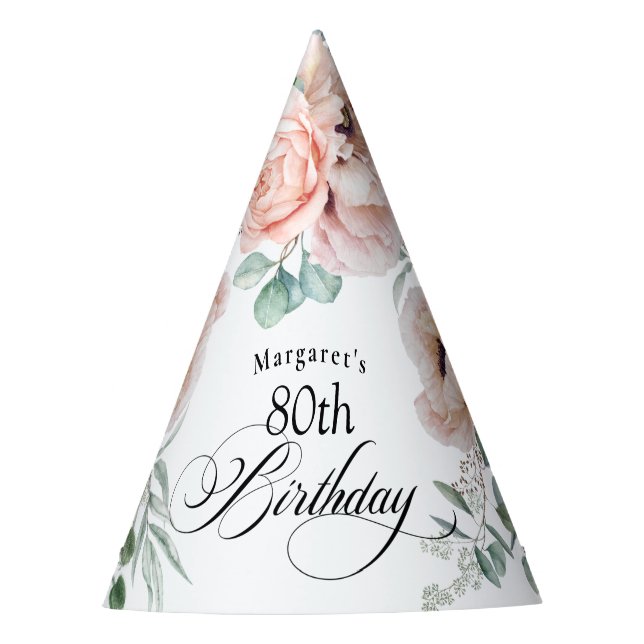 Chapeaux De Fêtes Aquarelle douce Floral 80e anniversaire (Devant)