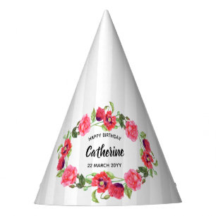 Chapeaux De Fêtes Aquarelle Fleurs rouges et roses Conception de cou