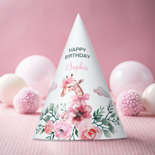 Chapeaux De Fêtes Aquarelle Floral Giraffe Ribbon Girl Anniversaire