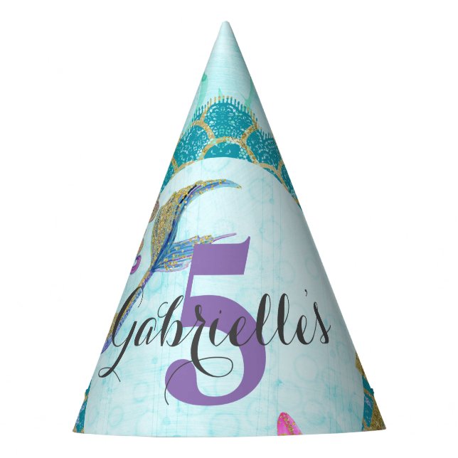 Chapeaux De Fêtes Aquarelle mignonne de sirène Monogramme Turquoise  (Devant)