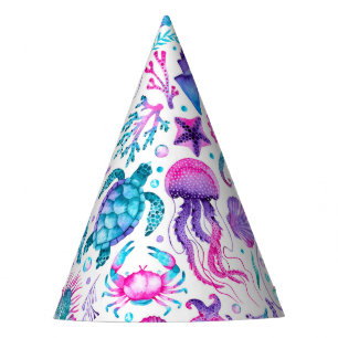 Chapeaux De Fêtes Aquarelle Océan Créatures sous la mer Anniversaire