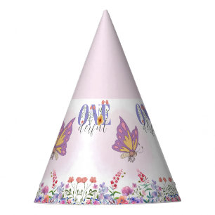 Chapeaux De Fêtes Aquarelle Papillon et abeilles Fleur sauvage viole