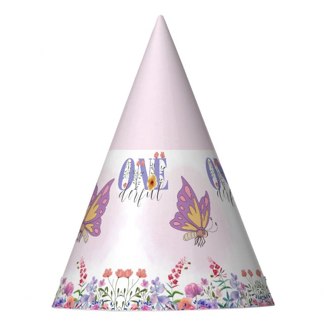 Chapeaux De Fêtes Aquarelle Papillon et abeilles Fleur sauvage viole (Devant)