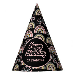 Chapeaux De Fêtes Aquarelle Pastel Boho Rainbow Love Black