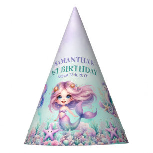 Chapeaux De Fêtes Aquarelle sirène violet turquoise 1er anniversaire